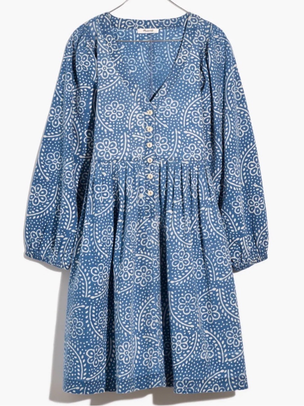 Madewell Bubble-Sleeve Button-Front Mini Dress in Indigo Paisley - Picture 5 of 9